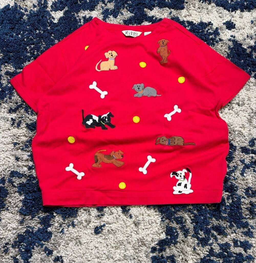 Vintage Bechamel Red Embroidered Dog and Bones Short Sleeve T-Shirt Size 1X